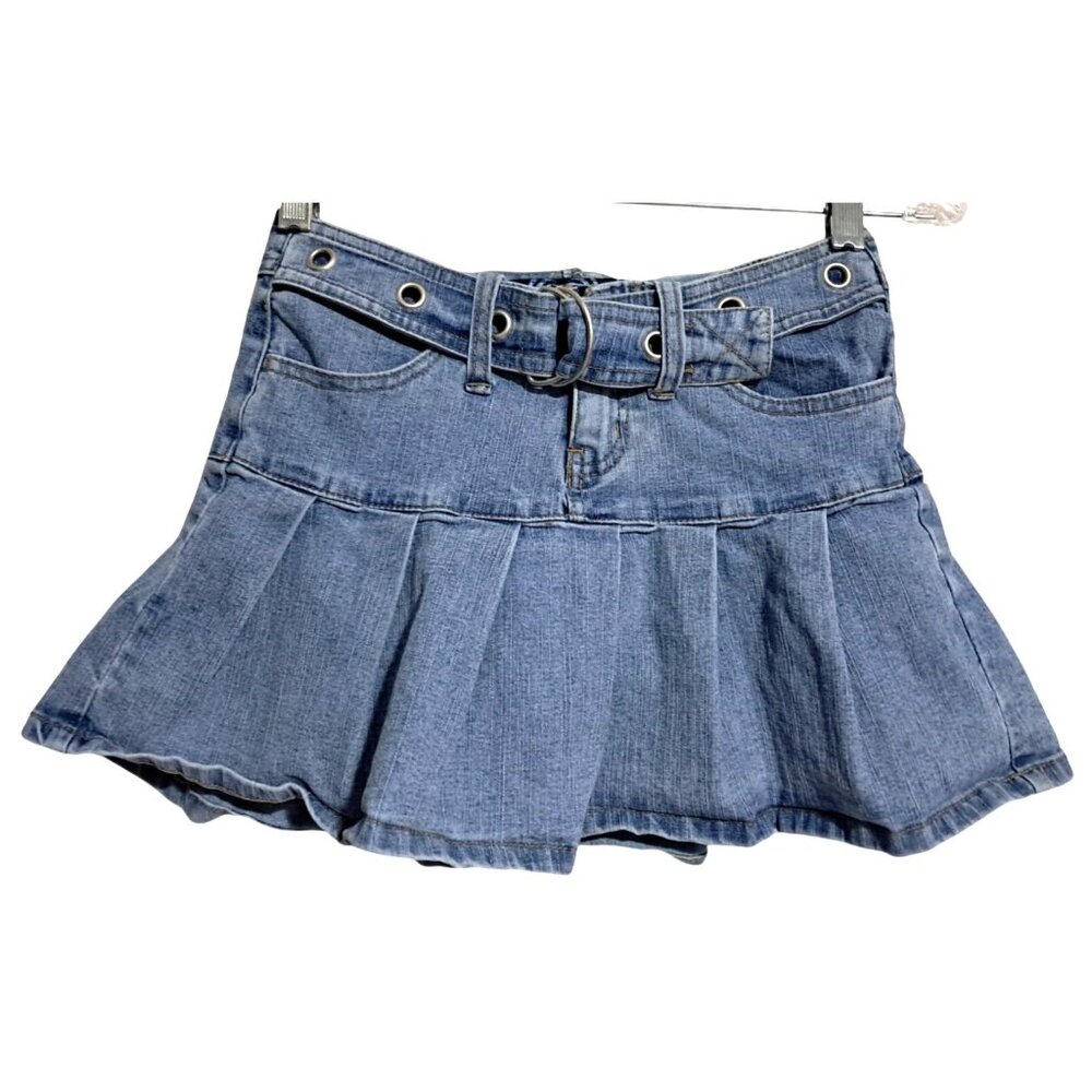 Angels Pleated Denim Skort Girls Size 10 Blue Ramie Blend Casual Flared Y2K‎